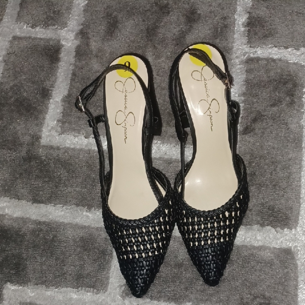 Jessica Simpson Black Woven Slingback Shoes. Size 9